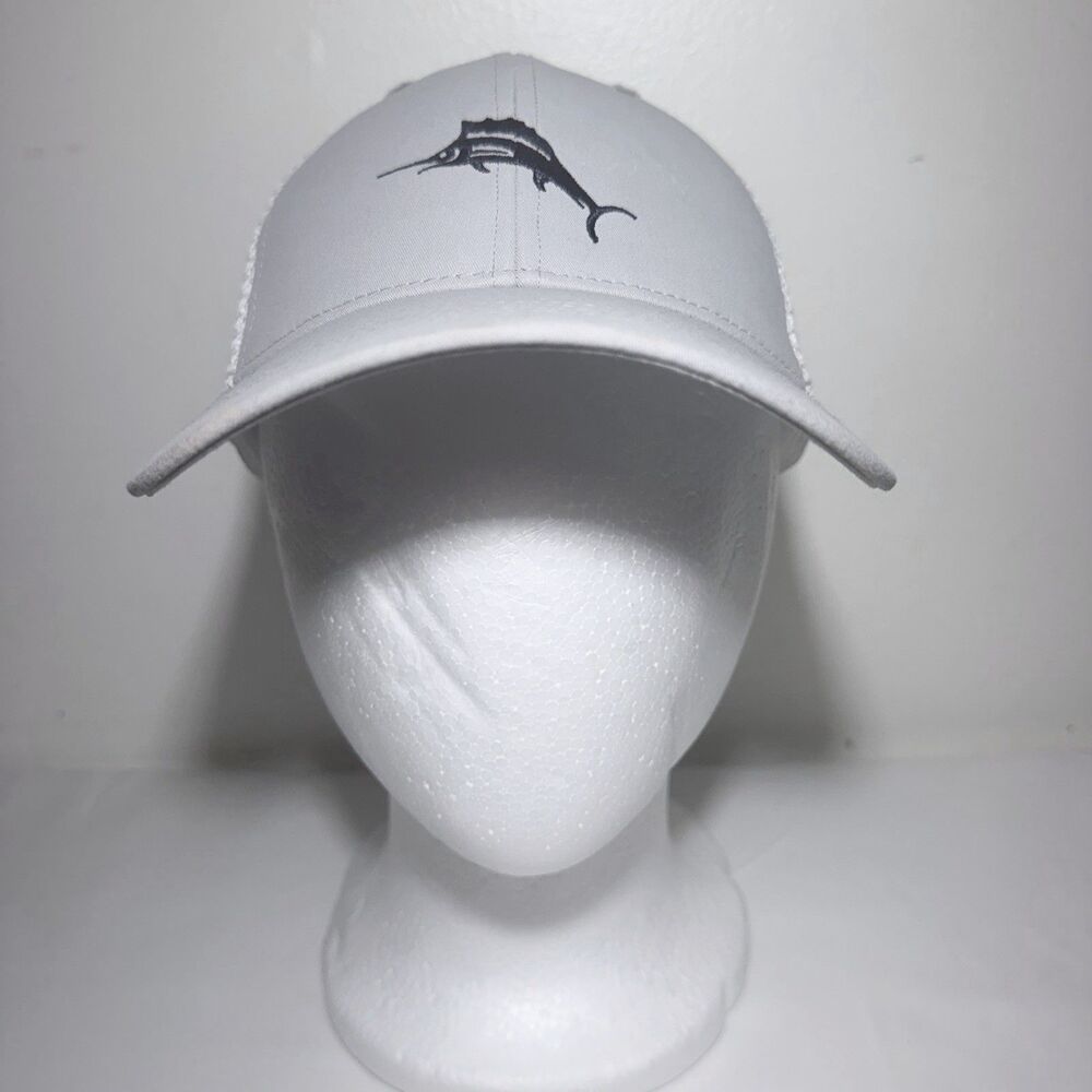 TOMMY BAHAMA Tip Your Cap HAT Marlin Adjustable Men’s Baseball Cap White/Gray